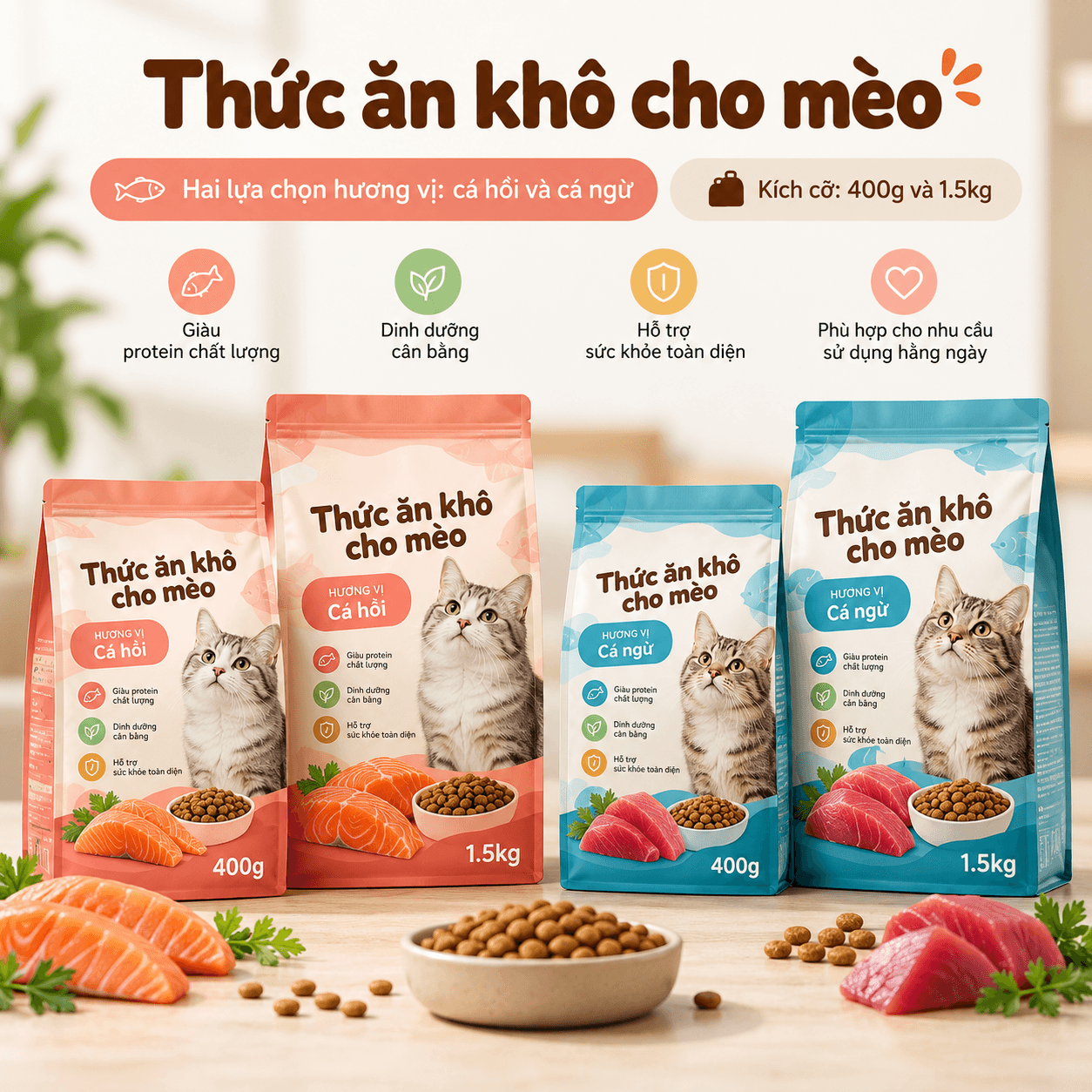 Thức ăn khô cho mèo vị cá